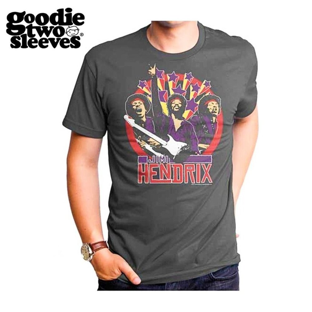Jimi Hendrix- 3 Pics on‎ a Charcoal Ringspun Cotton Shirt by